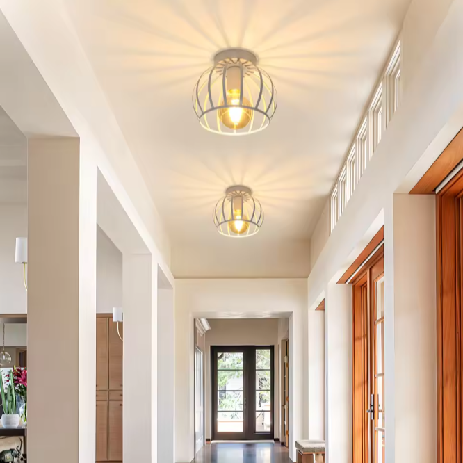 Vintage Plafondlamp – Metalen Kooi Ontwerp met E27 Fitting