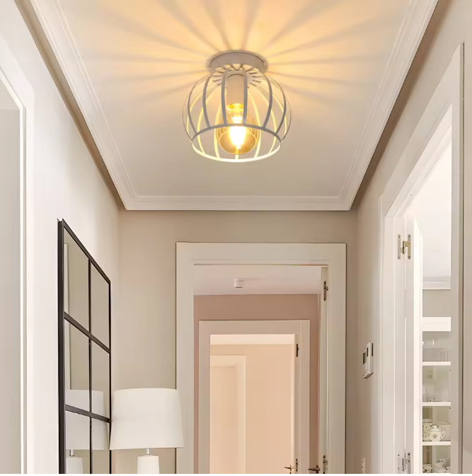 Vintage Plafondlamp – Metalen Kooi Ontwerp met E27 Fitting