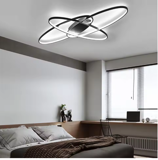 Moderne Geometrische LED Plafondlamp – 70W Zwart, Dimbaar met Afstandsbediening