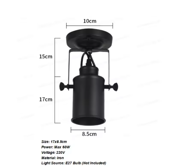 Vintage Industriële Wandlamp – Metaal & Hout, E27 Fitting