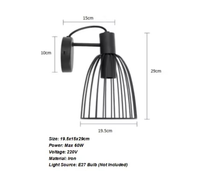 Vintage Industriële Wandlamp – Metaal & Hout, E27 Fitting