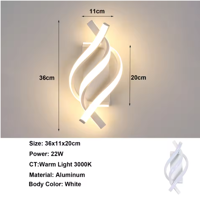 Moderne LED Wandlamp 22W – Witte Wandkandelaar met Spiraal Design