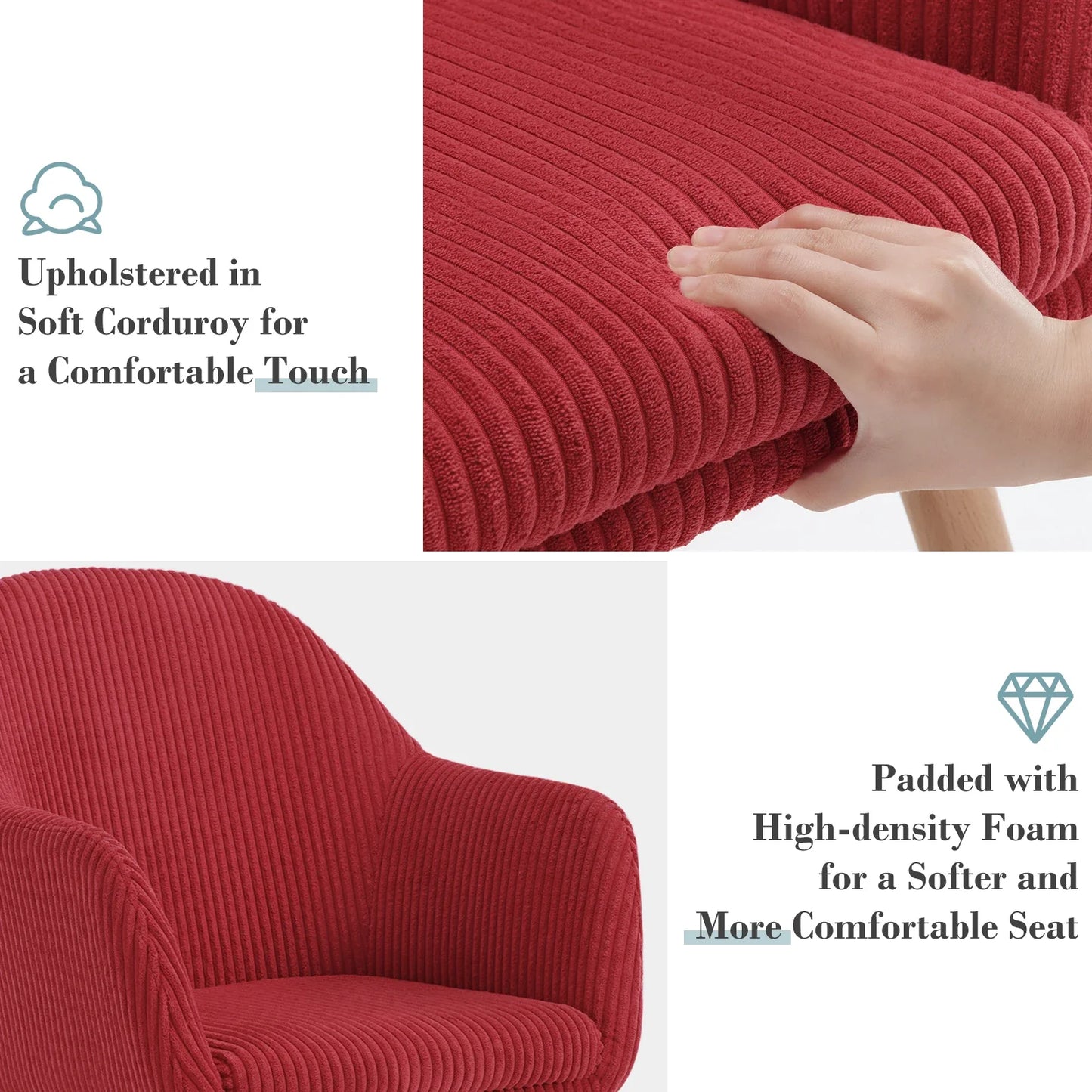 Moderne Eetkamerstoel met Armleuningen – Gestoffeerde Corduroy Keukenstoel – Scandinavisch Design – Comfortabele Rugleuning – Meerdere Kleuren