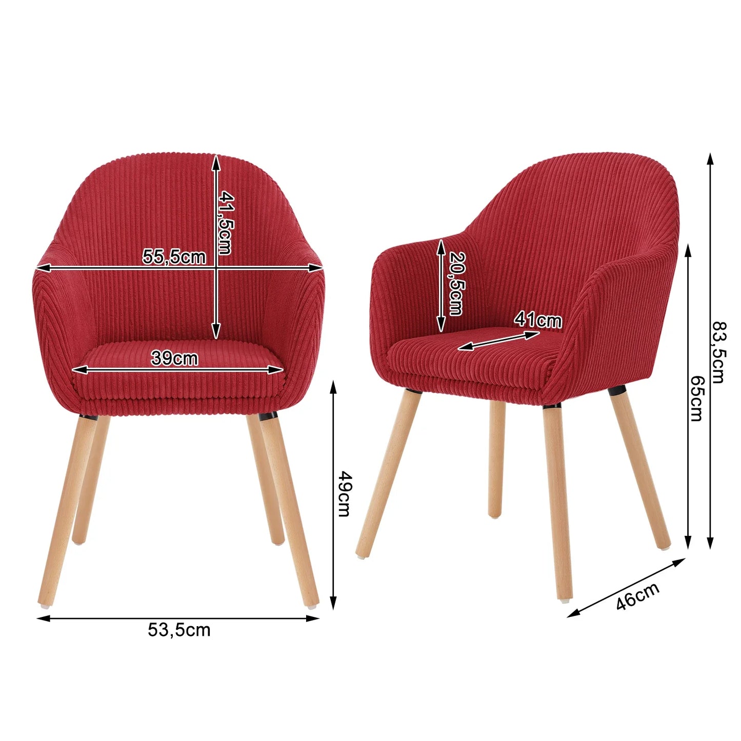 Moderne Eetkamerstoel met Armleuningen – Gestoffeerde Corduroy Keukenstoel – Scandinavisch Design – Comfortabele Rugleuning – Meerdere Kleuren