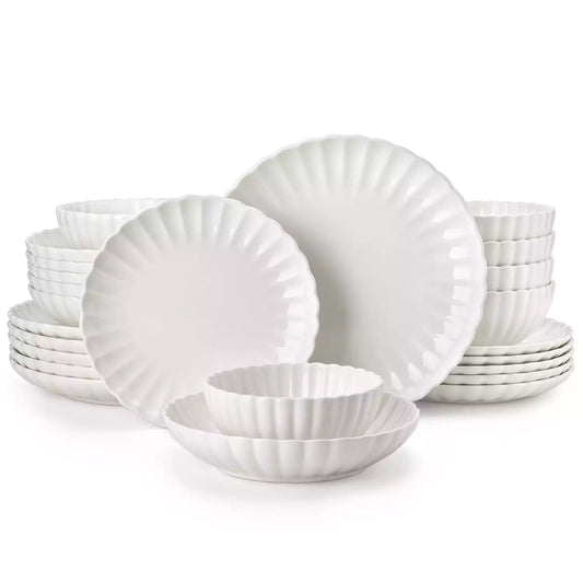 Serviesset Wit 24-delig – 6 Personen – Porselein – Reliëf Design