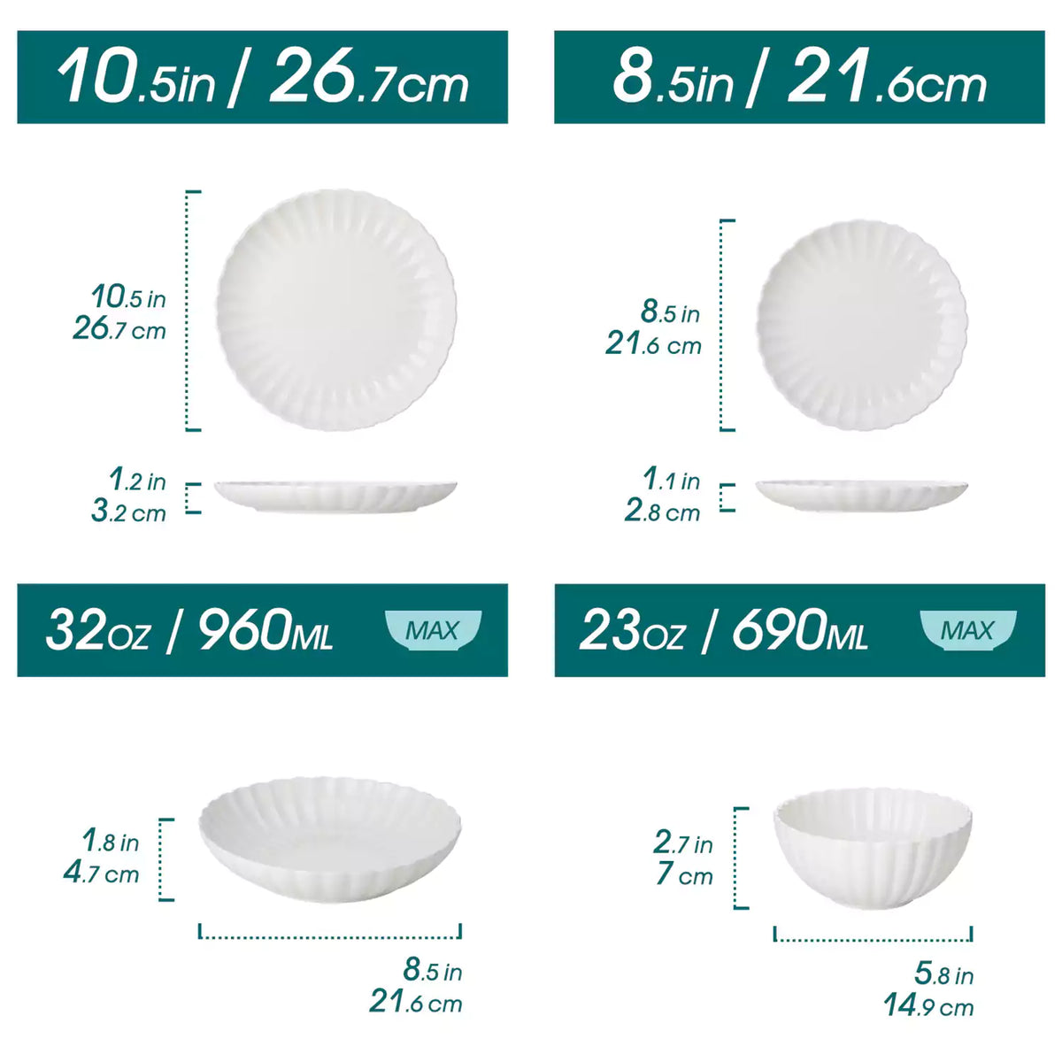 Serviesset Wit 24-delig – 6 Personen – Porselein – Reliëf Design