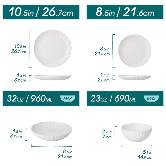Serviesset Wit 24-delig – 6 Personen – Porselein – Reliëf Design