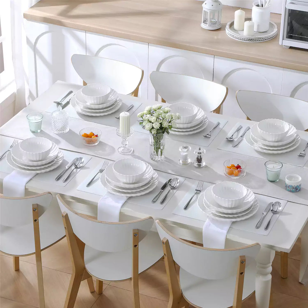 Serviesset Wit 24-delig – 6 Personen – Porselein – Reliëf Design
