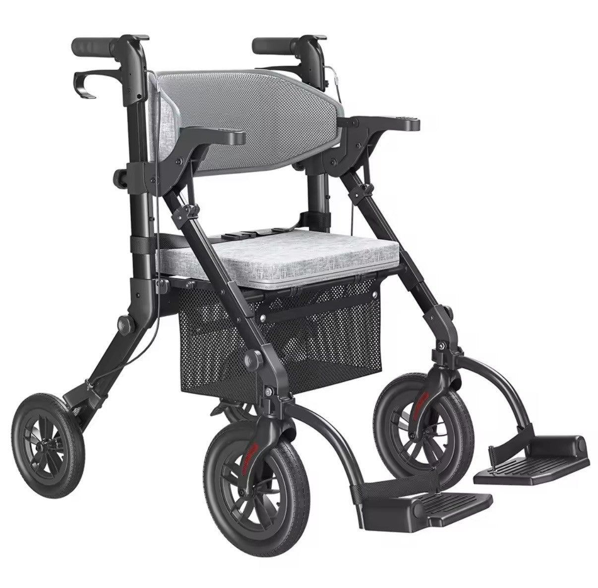 Lichtgewicht 2‑in‑1 Rolstoel & Rollator – Opvouwbaar - Rubberen Buitenbanden - Geschikt voor Alle Ondergronden