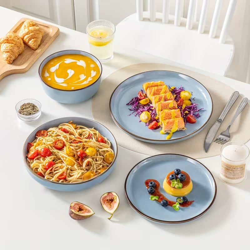 Luxe Serviesset – 32 delig – 8 persoons – Steengoed - Bordenset – Dinner platen – Dessertborden - Kommen - Mokken - Schaaltjes - Nimf - Blauw