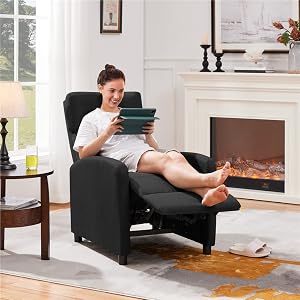 Relaxstoel Woonkamer – Verstelbare Rugleuning – Voetensteun – Lounge Stoel – Linnen Stof – Zwart