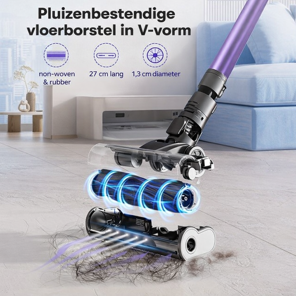 Stofzuiger – Draadloze Steelstofzuiger – Handstofzuiger – Zakloze Stofzuiger – Oplaadbare Stofzuiger – 7-laags Filtersysteem – Krachtige Zuigkracht 73 kPa
