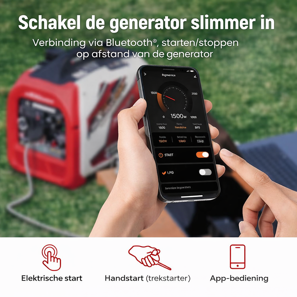 Stroomgenerator – Inverter Generator – Bluetooth Generator – Draagbare Generator – LPG Generator – Stilgeluid Wireless Bedienbaar – Dubbel Brandstof Systeem 3500W