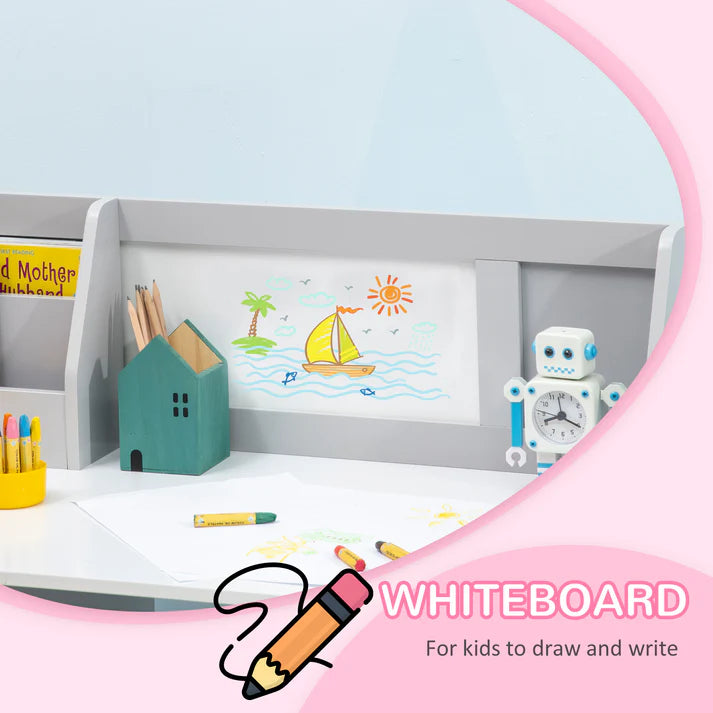 Kinderbureau – Kinderbureau Set – Kindertafel – Schrijftafel – Bureau Met Stoel – Whiteboard Werkblad – Afgeronde Hoeken Veilig Design