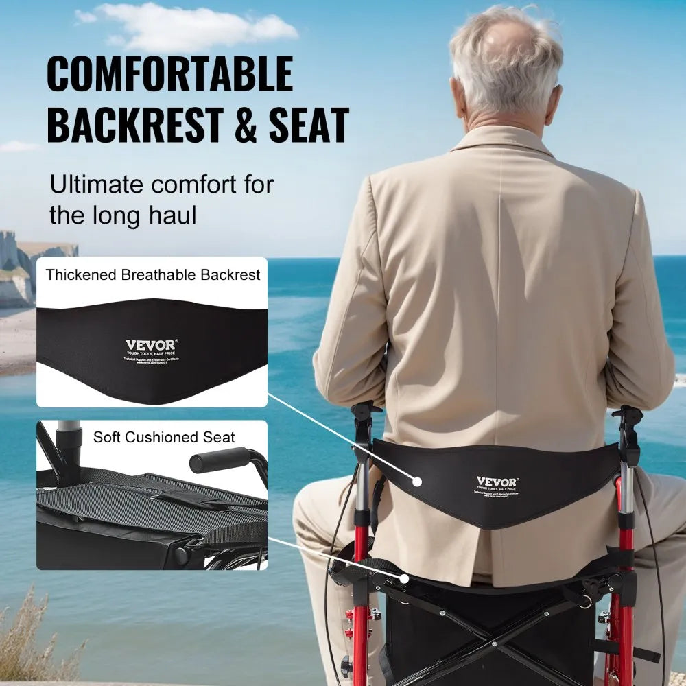 Rollator - Rolstoel Lichtgewicht Opvouwbaar - Rolstoel Opvouwbaar - 2 in 1 - Wandelaar en Rolstoel - Aluminium Mobiliteit Wandelaar voor Senioren - Rood