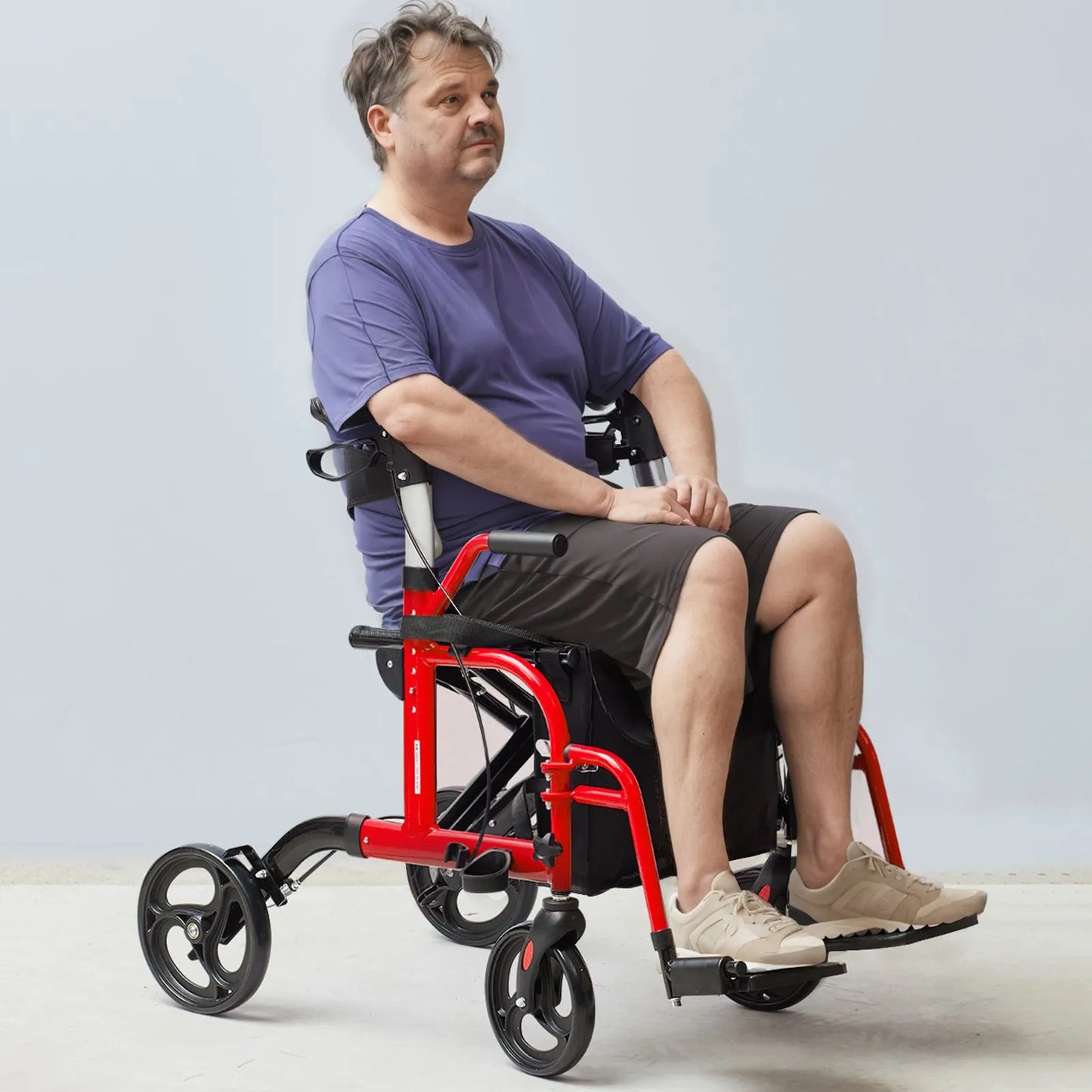 Rollator - Rolstoel Lichtgewicht Opvouwbaar - Rolstoel Opvouwbaar - 2 in 1 - Wandelaar en Rolstoel - Aluminium Mobiliteit Wandelaar voor Senioren - Rood