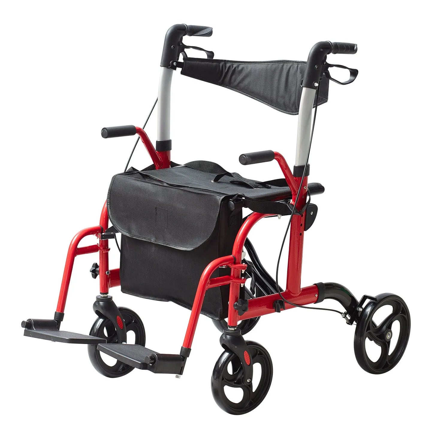Rollator - Rolstoel Lichtgewicht Opvouwbaar - Rolstoel Opvouwbaar - 2 in 1 - Wandelaar en Rolstoel - Aluminium Mobiliteit Wandelaar voor Senioren - Rood