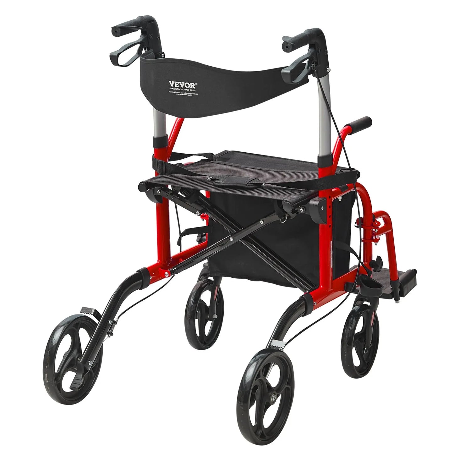 Rollator - Rolstoel Lichtgewicht Opvouwbaar - Rolstoel Opvouwbaar - 2 in 1 - Wandelaar en Rolstoel - Aluminium Mobiliteit Wandelaar voor Senioren - Rood