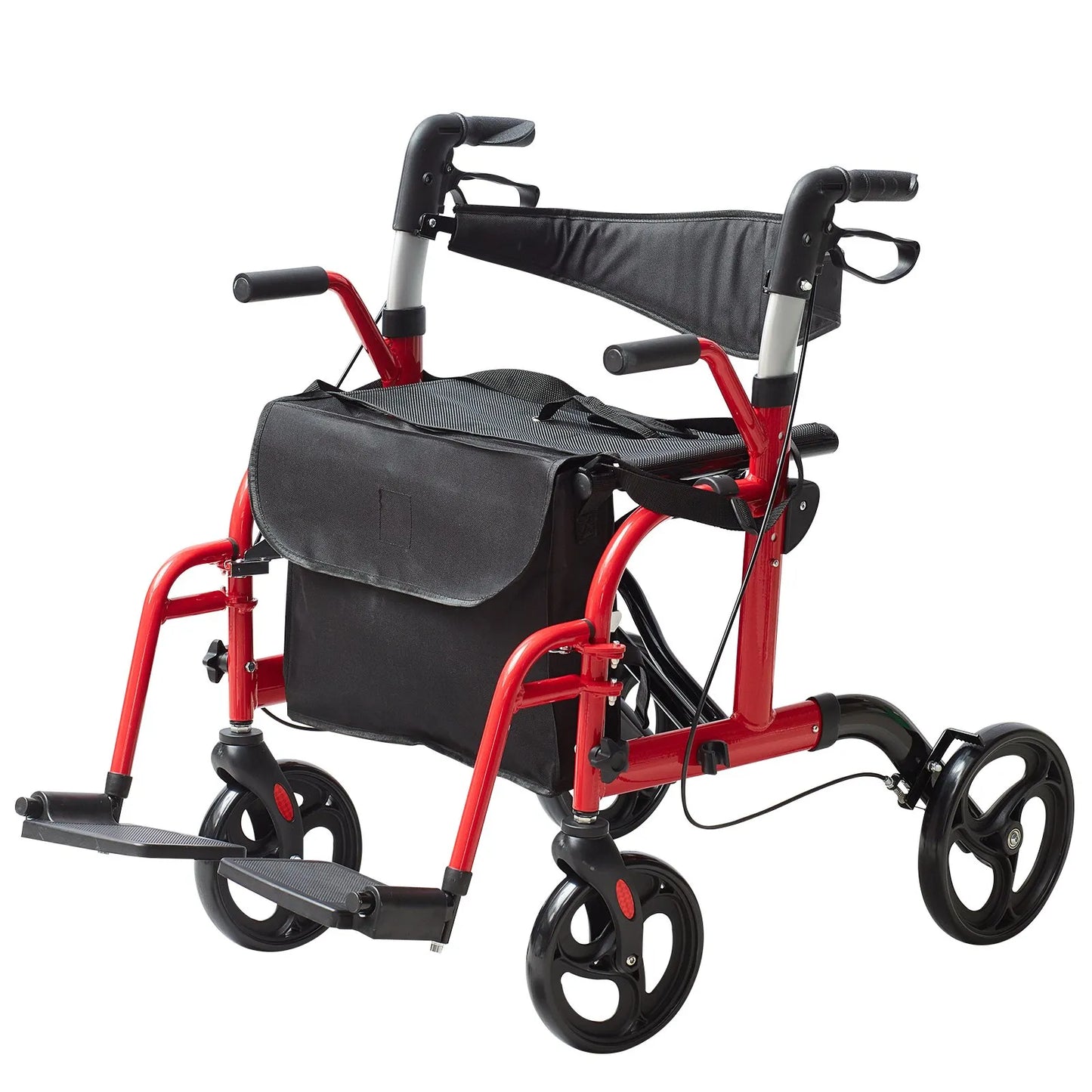 Rollator - Rolstoel Lichtgewicht Opvouwbaar - Rolstoel Opvouwbaar - 2 in 1 - Wandelaar en Rolstoel - Aluminium Mobiliteit Wandelaar voor Senioren - Rood