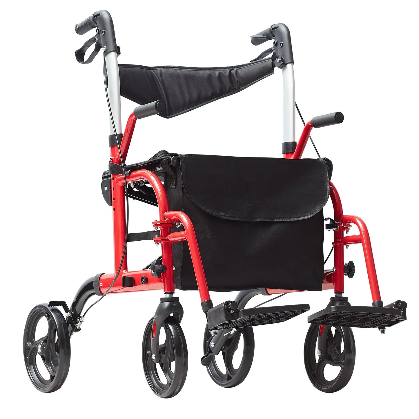 Rollator - Rolstoel Lichtgewicht Opvouwbaar - Rolstoel Opvouwbaar - 2 in 1 - Wandelaar en Rolstoel - Aluminium Mobiliteit Wandelaar voor Senioren - Rood