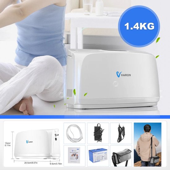 Varon - NT-03 - Zuurstofconcentrator - Oxygen Concentrator - Zuurstof Generator - Zuurstofpomp - Luchtreiniger - Zuurstof - Draagbaar - 3L/min - Wit