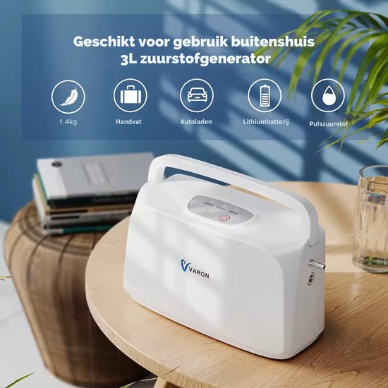 Varon - NT-03 - Zuurstofconcentrator - Oxygen Concentrator - Zuurstof Generator - Zuurstofpomp - Luchtreiniger - Zuurstof - Draagbaar - 3L/min - Wit
