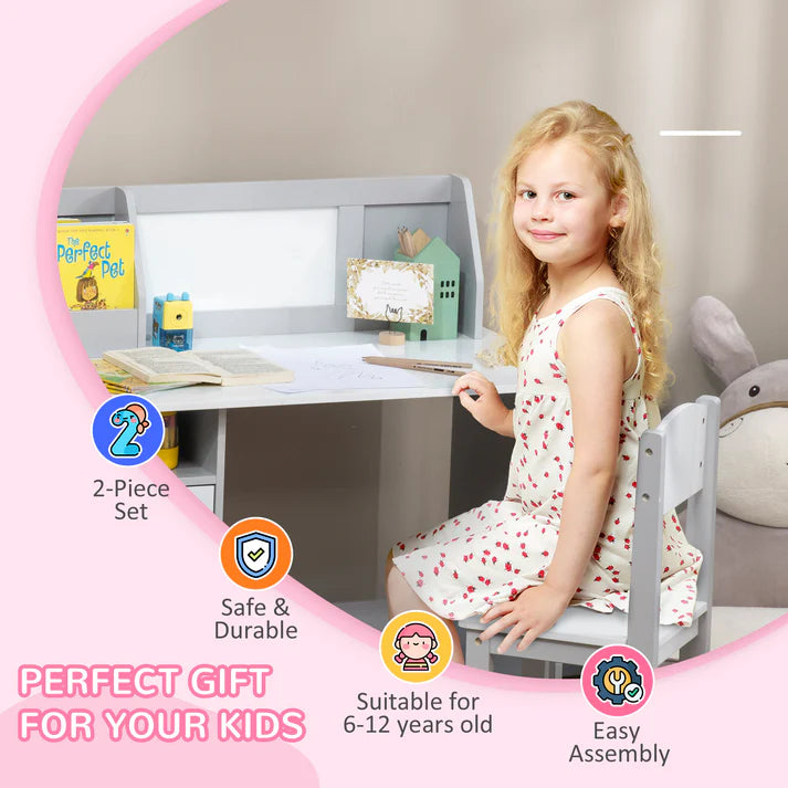 Kinderbureau – Kinderbureau Set – Kindertafel – Schrijftafel – Bureau Met Stoel – Whiteboard Werkblad – Afgeronde Hoeken Veilig Design