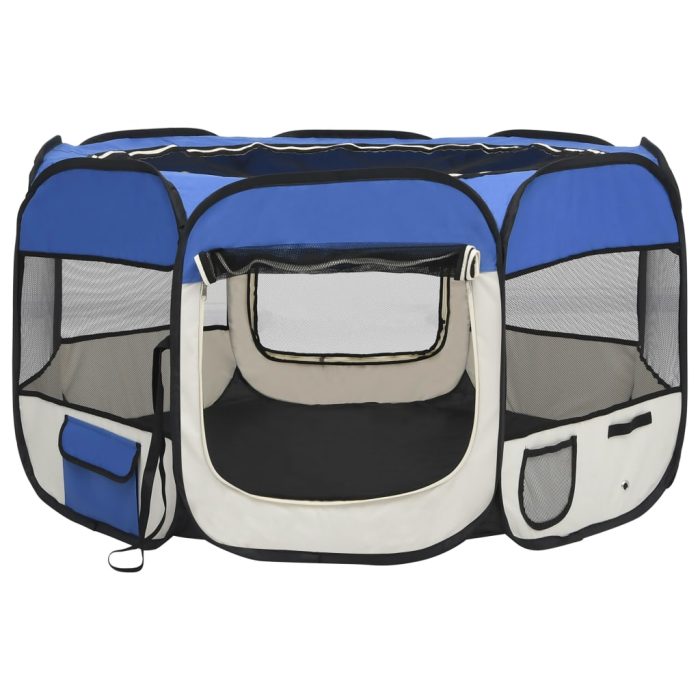 TrendyXL Hondenren inklapbaar met draagtas 110x110x58 cm blauw