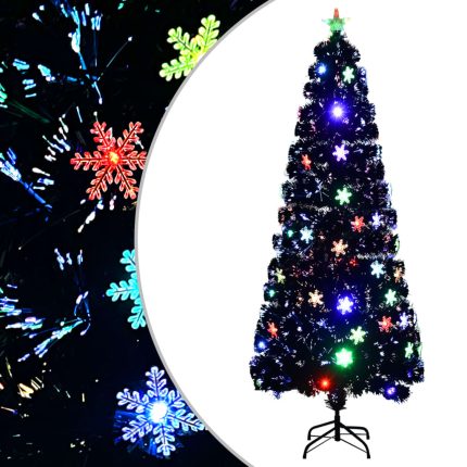 TrendyXL Kerstboom met LED-sneeuwvlokken 240 cm glasvezel zwart