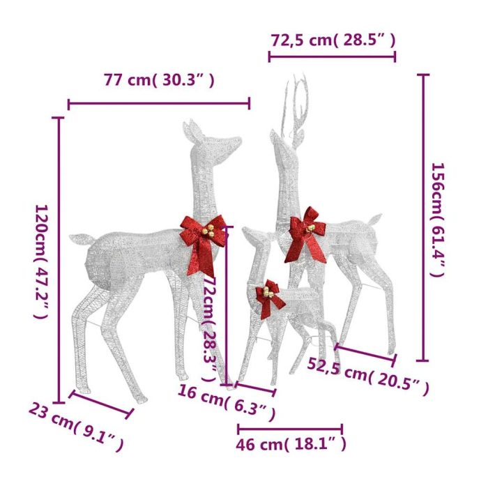 TrendyXL Kerstversiering rendierfamilie 201 LED's wit en zilverkleurig