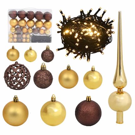 TrendyXL 61-delige Kerstballenset met piek en 150 LED's goud en brons