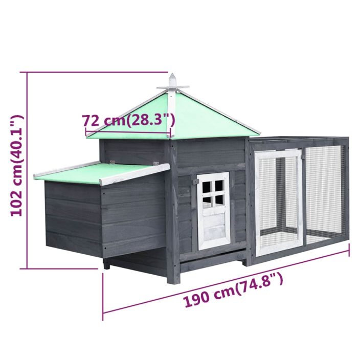 TrendyXL Kippenhok met nestkast 190x72x102 massief vurenhout grijs