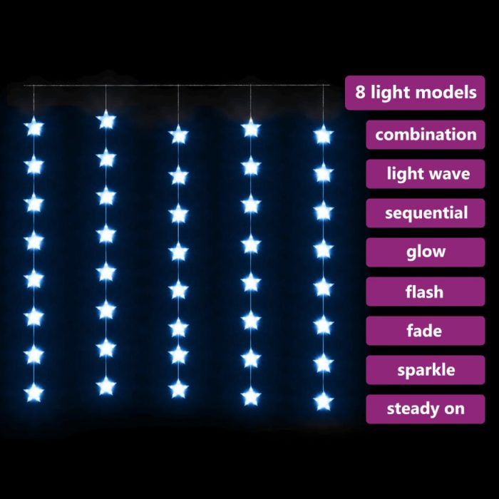 TrendyXL Lichtsnoergordijn sterren met 200 LED's en 8 functies blauw