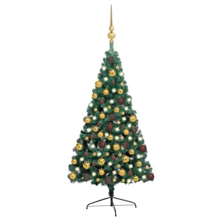 TrendyXL Kunstkerstboom met verlichting en kerstballen half 180 cm groen