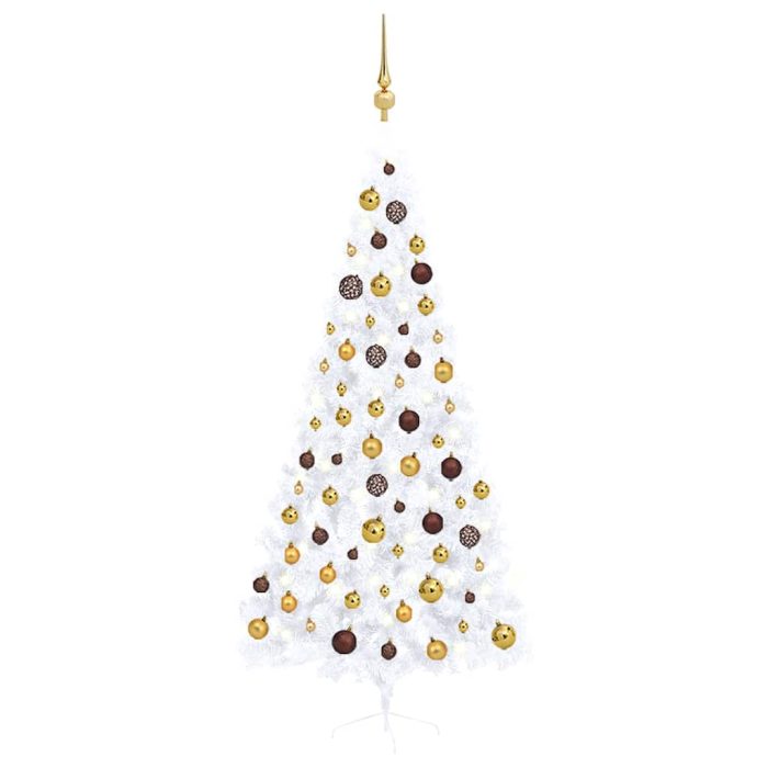 TrendyXL Kunstkerstboom met verlichting en kerstballen half 210 cm wit