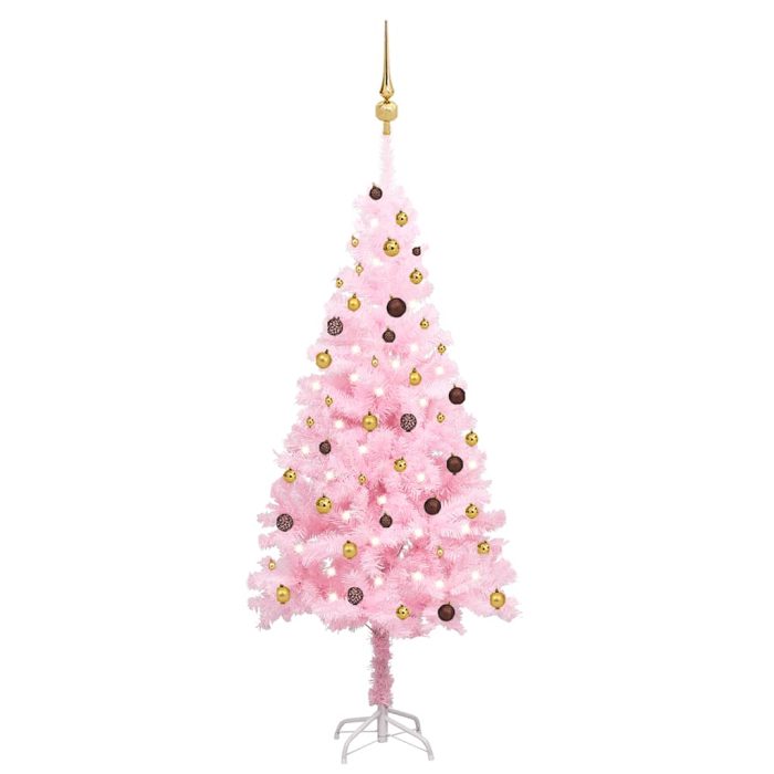 TrendyXL Kunstkerstboom met verlichting en kerstballen 210 cm PVC roze