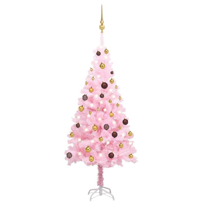 TrendyXL Kunstkerstboom met verlichting en kerstballen 150 cm PVC roze