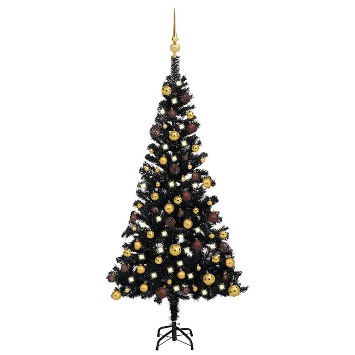 TrendyXL Kunstkerstboom met verlichting en kerstballen 120 cm PVC zwart