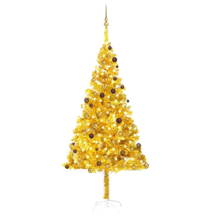 TrendyXL Kunstkerstboom met verlichting en kerstballen 240 cm PET goud