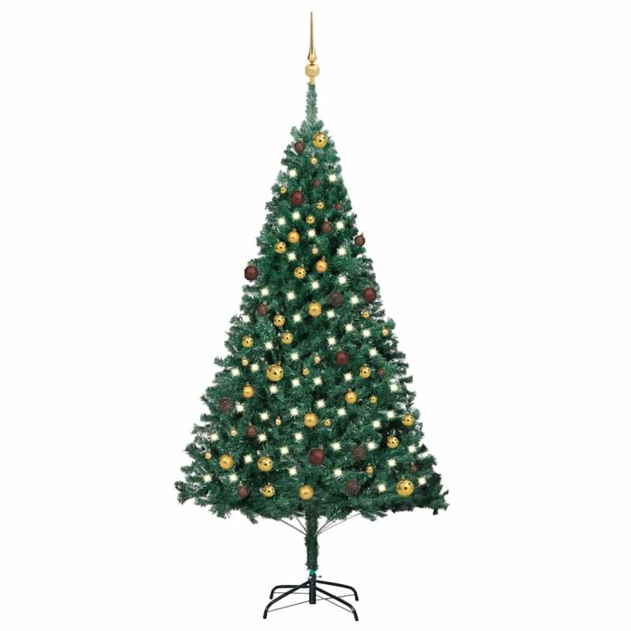 TrendyXL Kunstkerstboom met verlichting en kerstballen 210 cm PVC groen