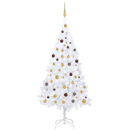 TrendyXL Kunstkerstboom met verlichting en kerstballen 210 cm PVC wit