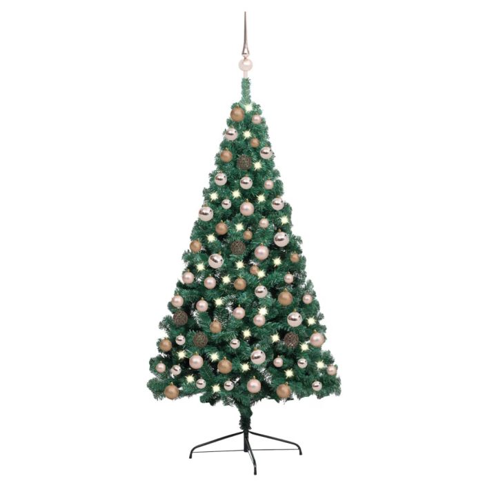 TrendyXL Kunstkerstboom met verlichting en kerstballen half 120 cm groen