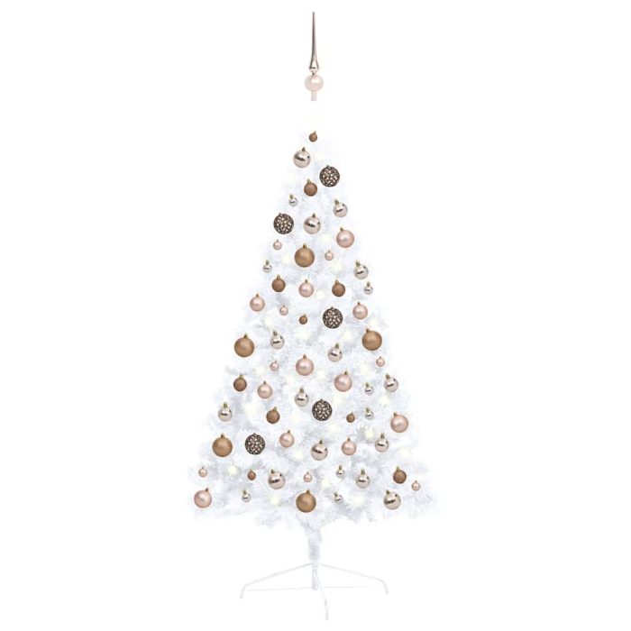 TrendyXL Kunstkerstboom met verlichting en kerstballen half 120 cm wit