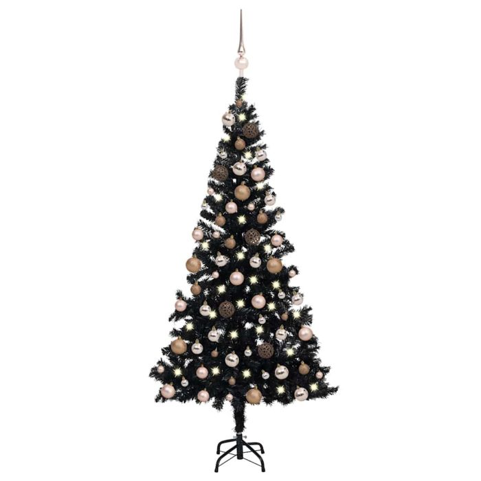 TrendyXL Kunstkerstboom met verlichting en kerstballen 150 cm PVC zwart