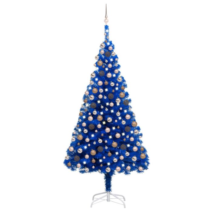 TrendyXL Kunstkerstboom met verlichting en kerstballen 210 cm PVC blauw