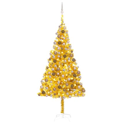 TrendyXL Kunstkerstboom met verlichting en kerstballen 210 cm PET goud