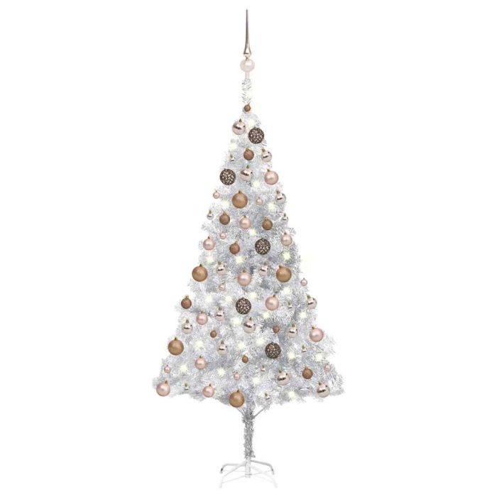 TrendyXL Kunstkerstboom met verlichting en kerstballen 180 cm PET zilver