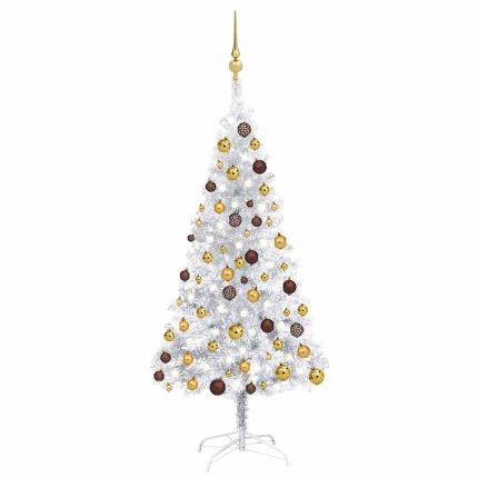 TrendyXL Kunstkerstboom met verlichting en kerstballen 150 cm PET zilver