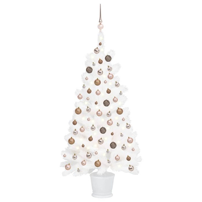 TrendyXL Kunstkerstboom met verlichting en kerstballen 90 cm wit