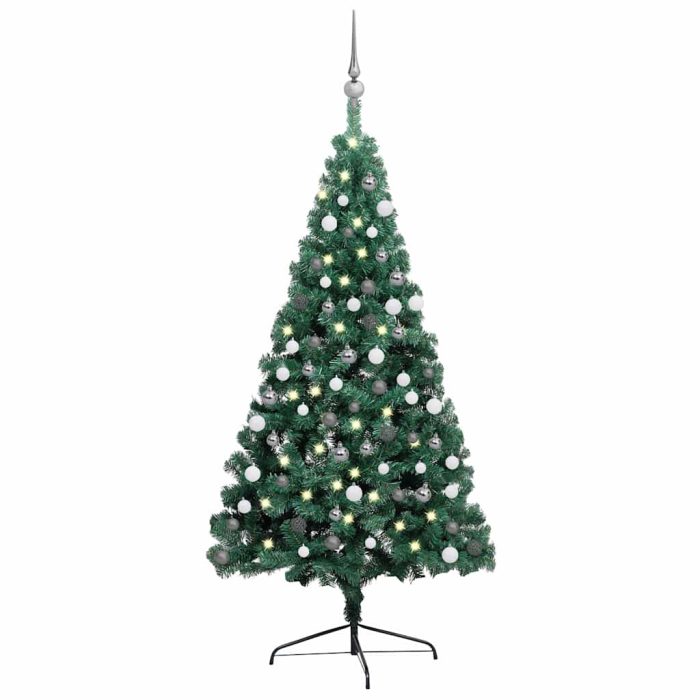 TrendyXL Kunstkerstboom met verlichting en kerstballen half 150 cm groen